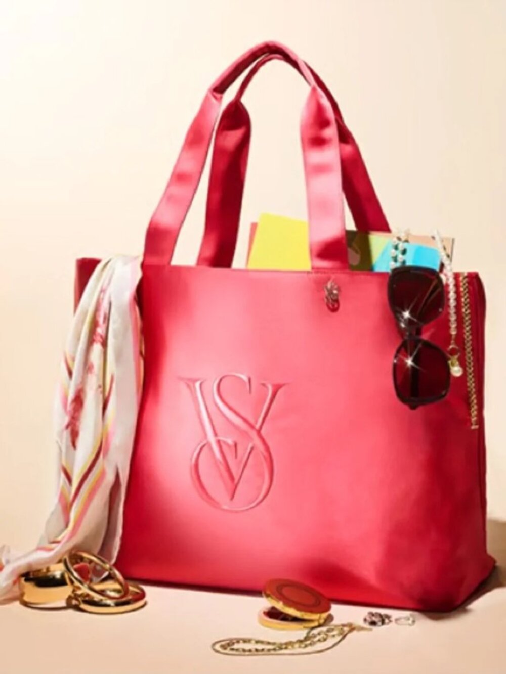Victoria's Secret Bright Coral Logo Large Tote Bag - NEW
